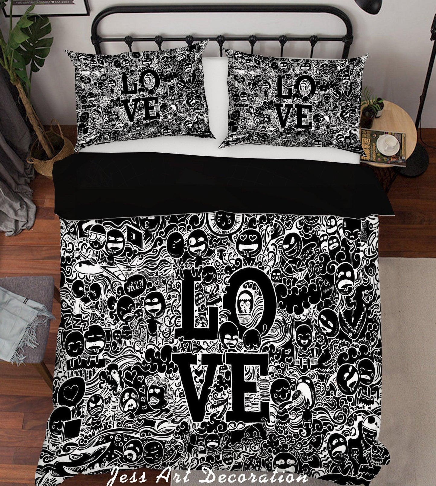 3D Black Graffiti Love Quilt Cover Set Bedding Set Pillowcases 90