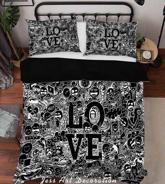 3D Black Graffiti Love Quilt Cover Set Bedding Set Pillowcases 90
