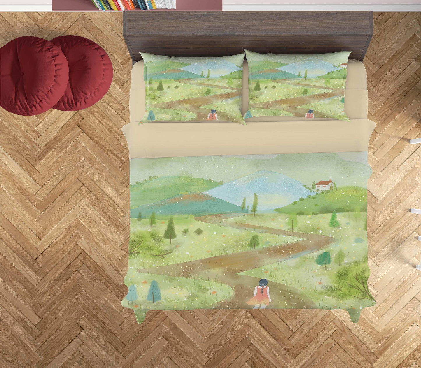3D Cartoon Grass Road Girl Painting Quilt Cover Set Bedding Set Duvet Cover Pillowcases A573 LQH