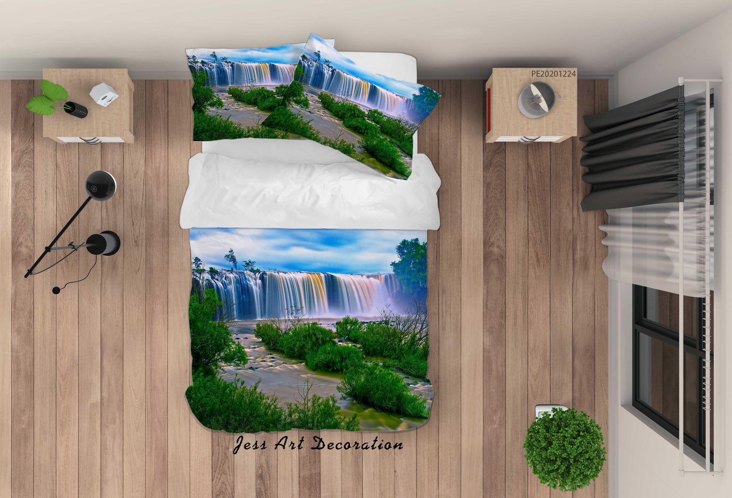 3D Blue Sky Waterfall Landscape Quilt Cover Set Bedding Set Duvet Cover Pillowcases 157 LQH