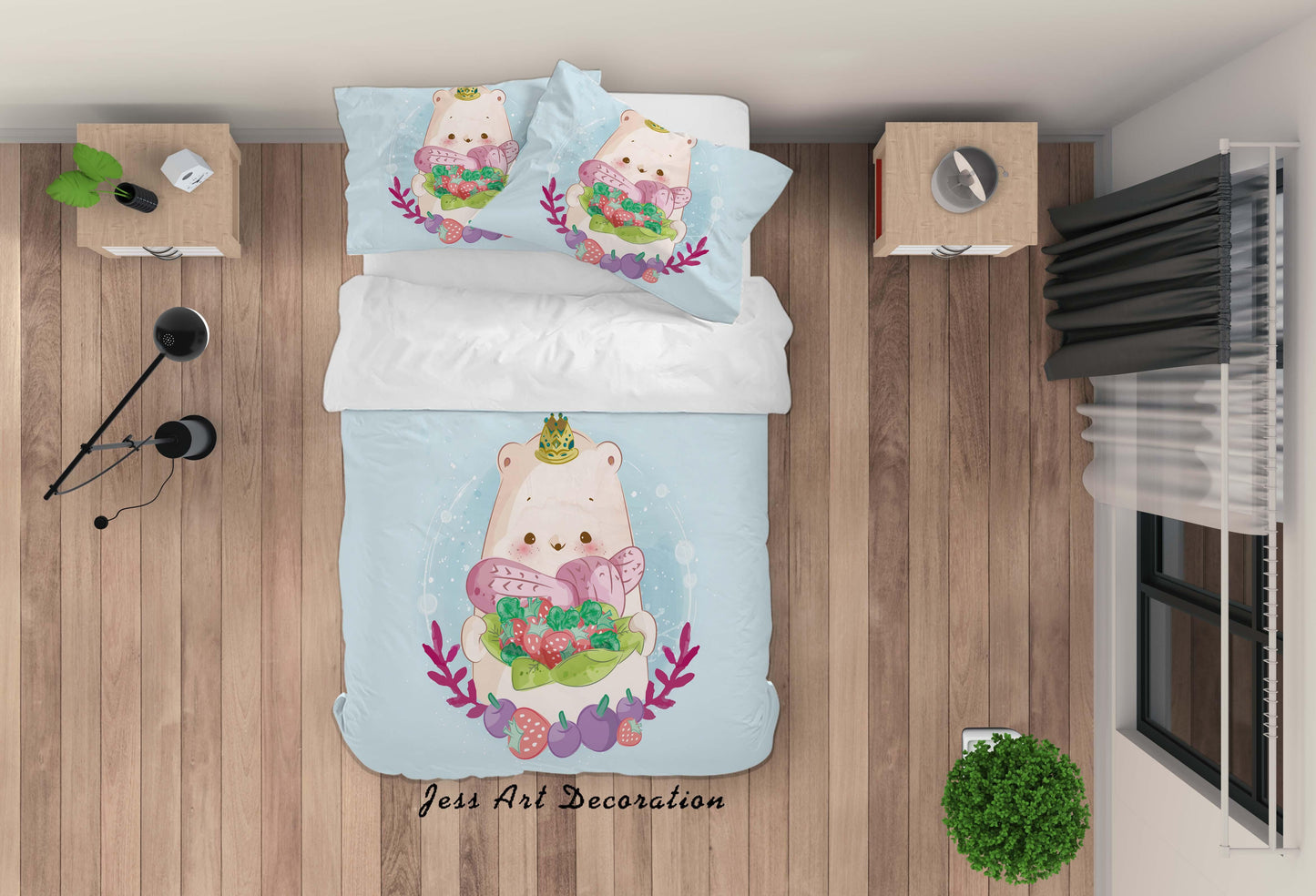 3D Blue Cartoon Bear Quilt Cover Set Bedding Set Duvet Cover Pillowcases SF05