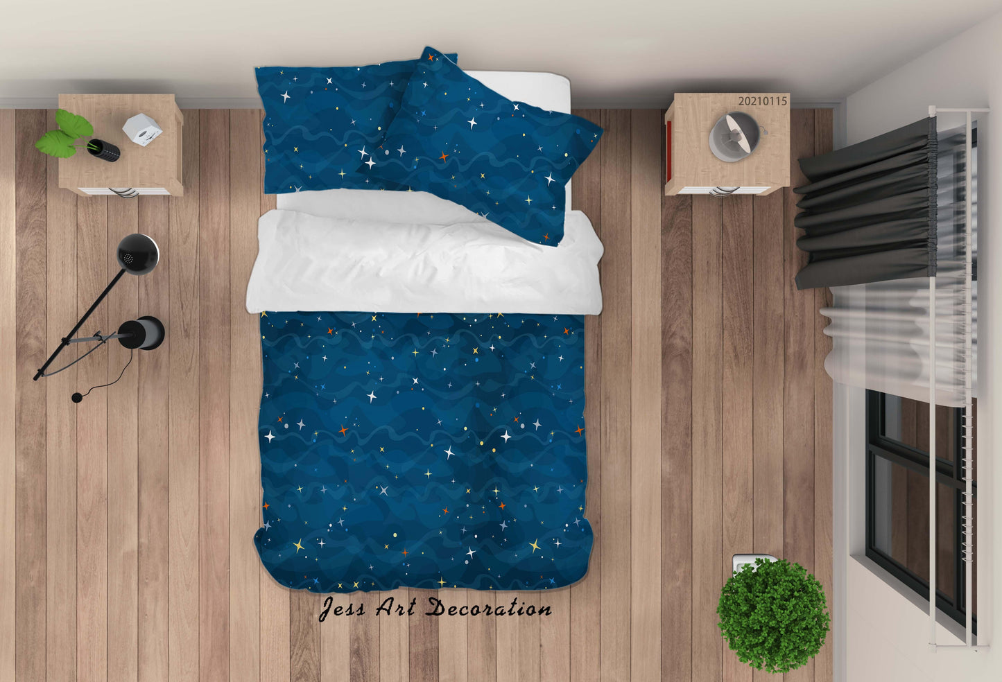 3D Cartoon Blue Starry Quilt Cover Set Bedding Set Duvet Cover Pillowcases 4