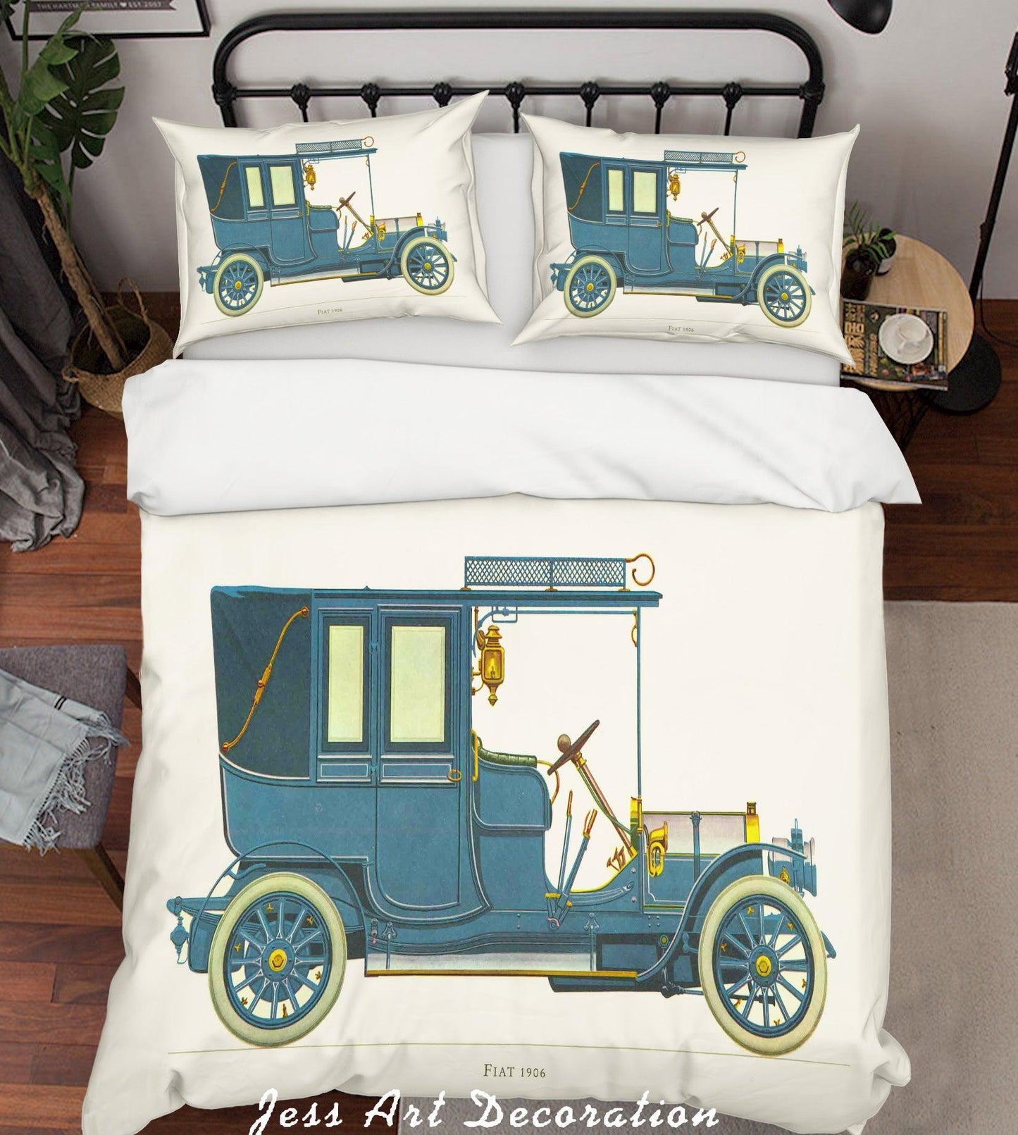 3D Blue Retro Classic Car Quilt Cover Set Bedding Set Pillowcases 11