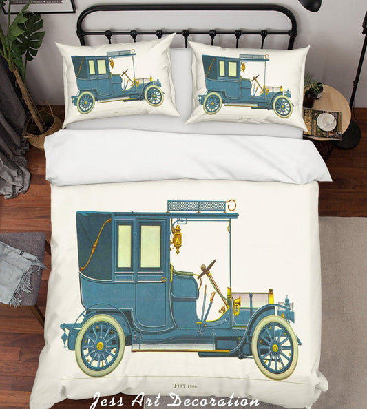 3D Blue Retro Classic Car Quilt Cover Set Bedding Set Pillowcases 11