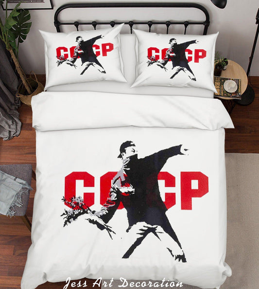 3D Banksy Red Letter CCCP Figure Quilt Cover Set Bedding Set Pillowcasesn  ZY D11
