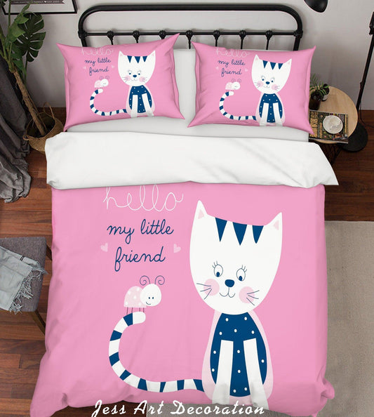 3D Cartoon Cat Pink Quilt Cover Set Bedding Set Pillowcases 180