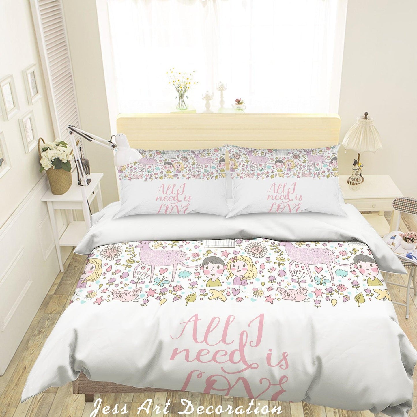 3D Cartoon Animal Flower Quilt Cover Set Bedding Set Pillowcases 65