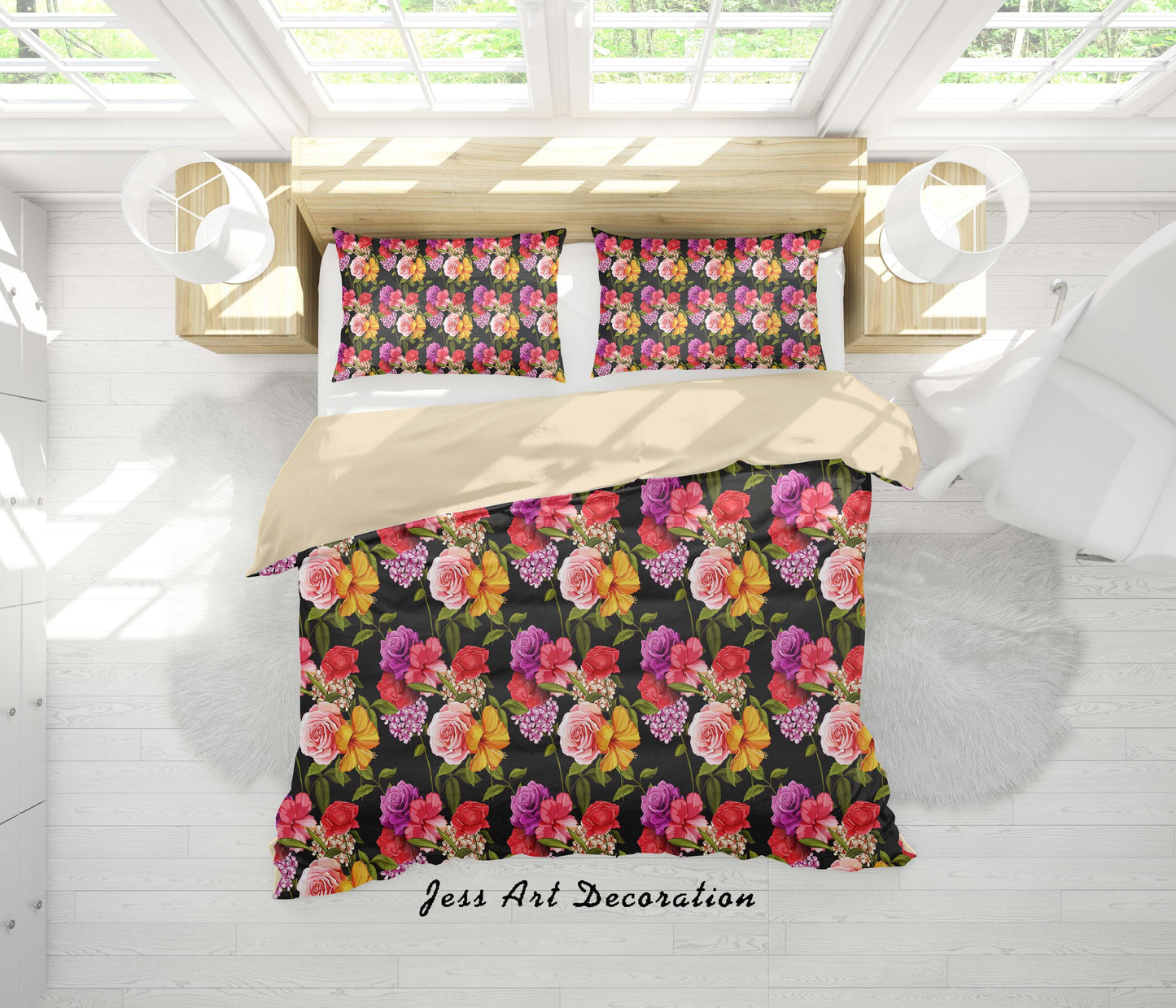3D Black Hydrangea Flowers Quilt Cover Set Bedding Set Duvet Cover Pillowcases SF06