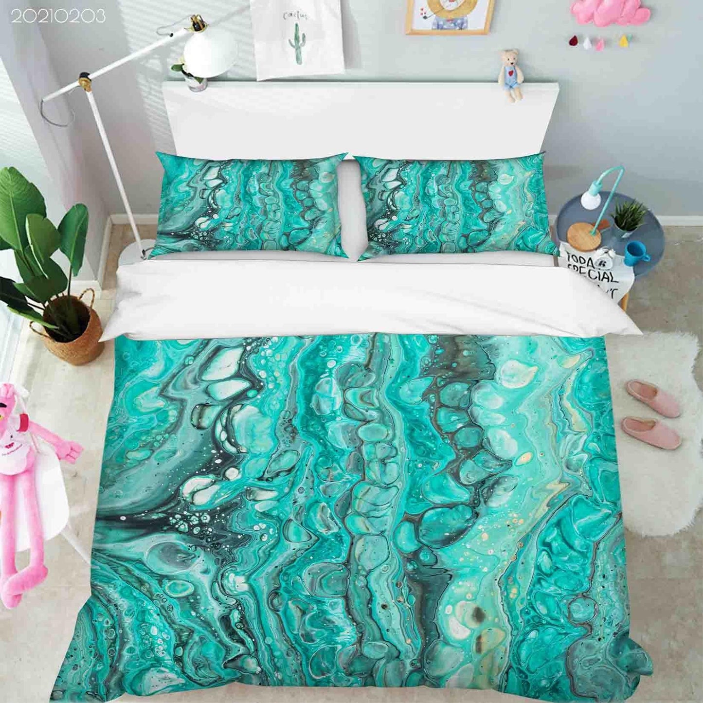 3D Abstract Green Marble Texture Quilt Cover Set Bedding Set Duvet Cover Pillowcases 64