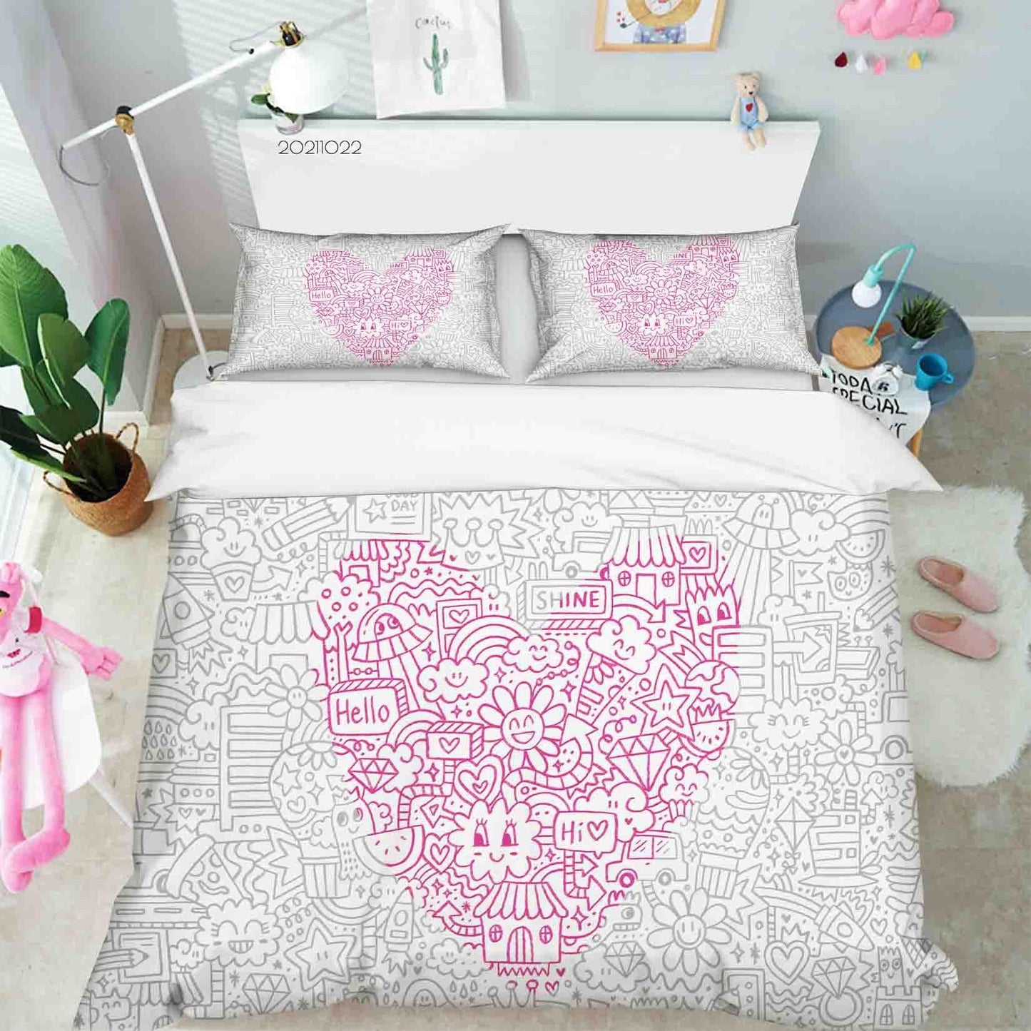 3D Cartoon Illustration Art Doodle Quilt Cover Set Bedding Set Duvet Cover Pillowcases 72