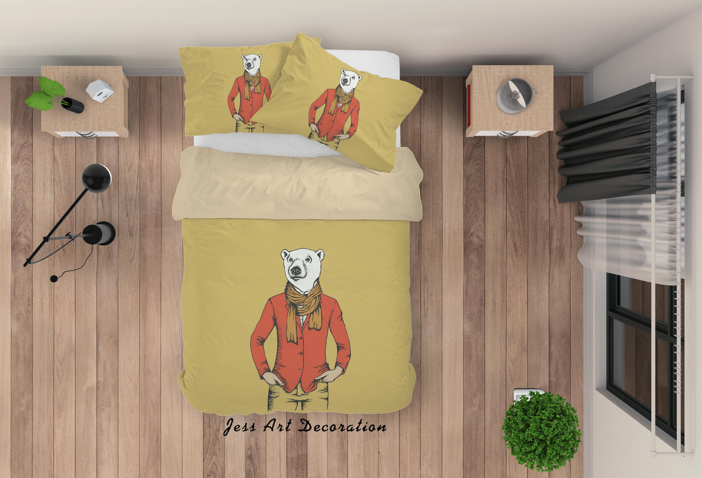 3D Cartoon Animal Bear Yellow Quilt Cover Set Bedding Set Duvet Cover Pillowcases A021 LQH