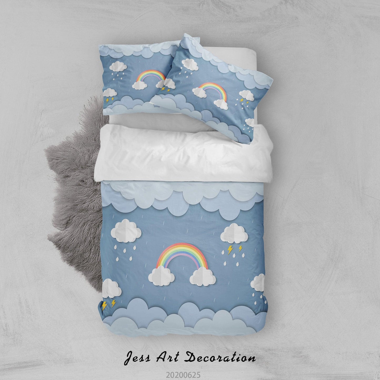 3D Blue Rainbow Clouds Quilt Cover Set Bedding Set Duvet Cover Pillowcases SF37