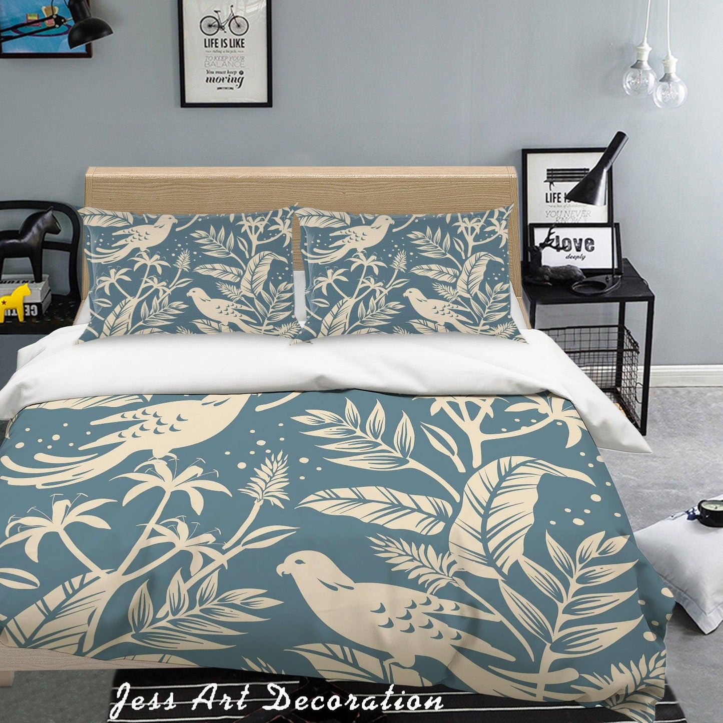 3D Cartoon Bird Flower Quilt Cover Set Bedding Set Pillowcases 4