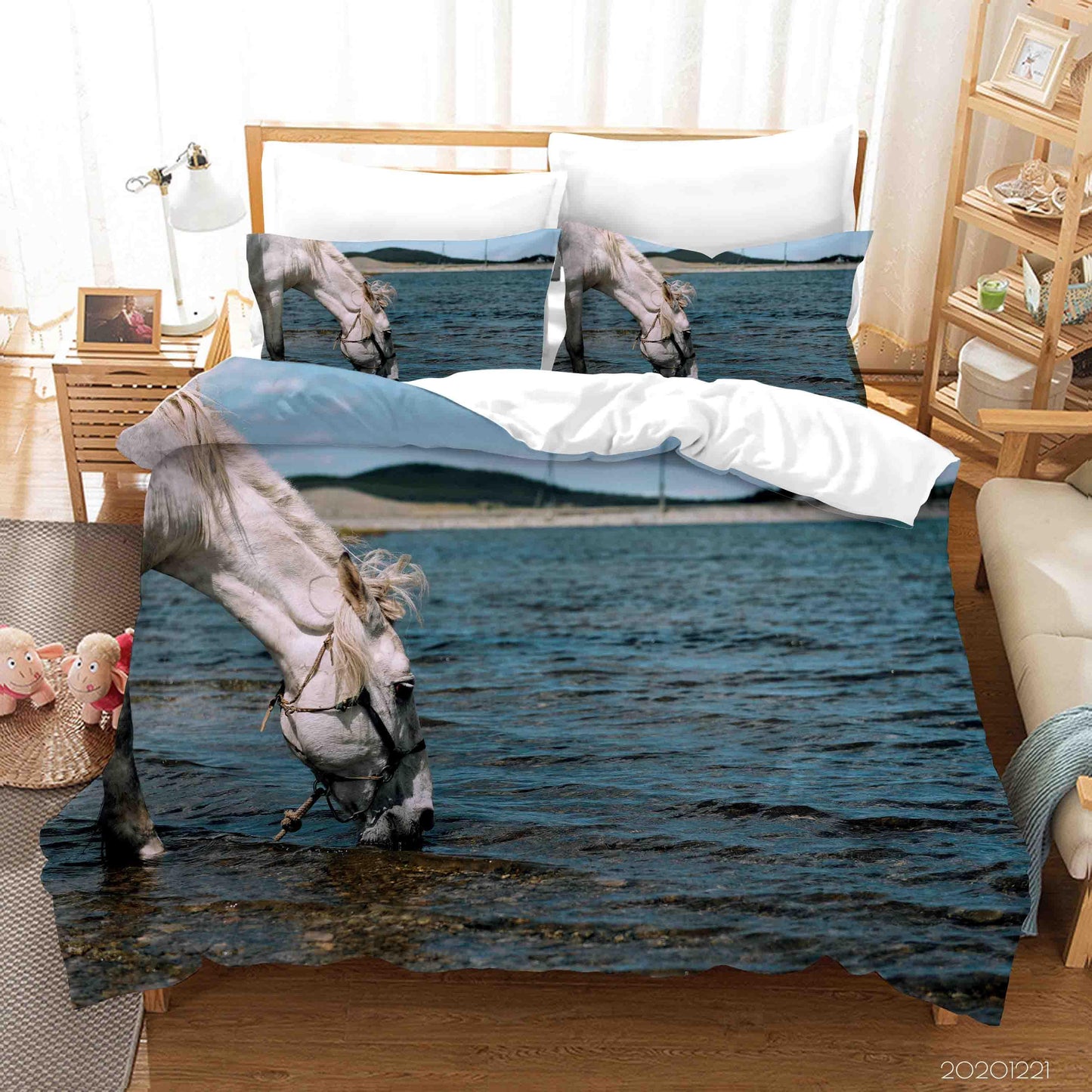 3D Beach White Horse Quilt Cover Set Bedding Set Duvet Cover Pillowcases 197 LQH