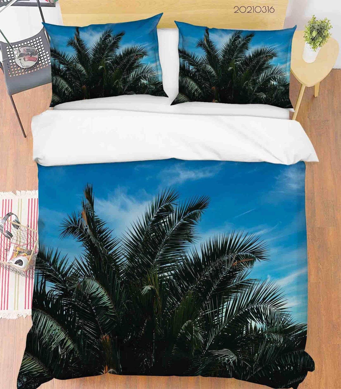 3D Blue Sky Palm Leaf Quilt Cover Set Bedding Set Duvet Cover Pillowcases 148