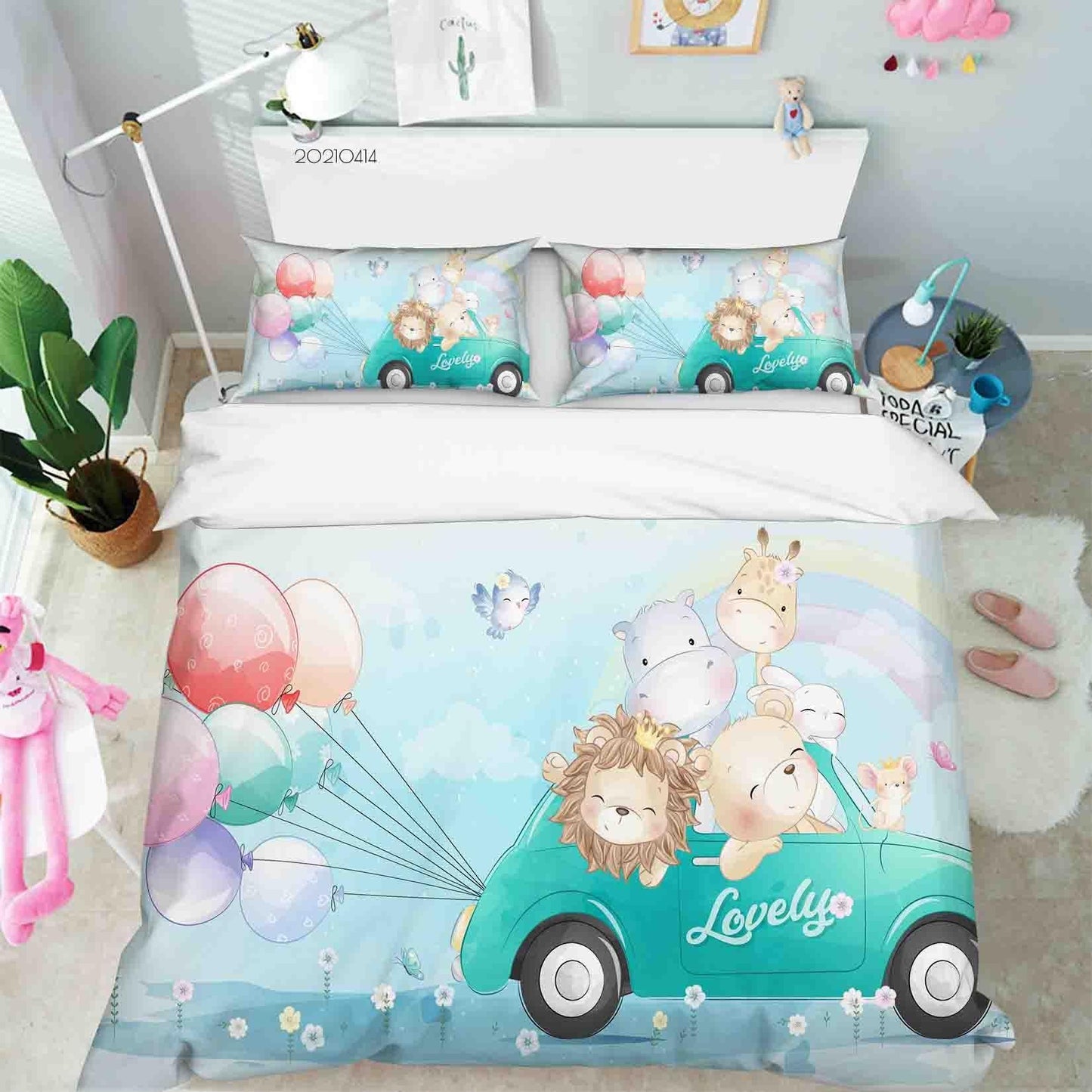 3D Cartoon Cute Animal Balloon Quilt Cover Set Bedding Set Duvet Cover Pillowcases 88 LQH