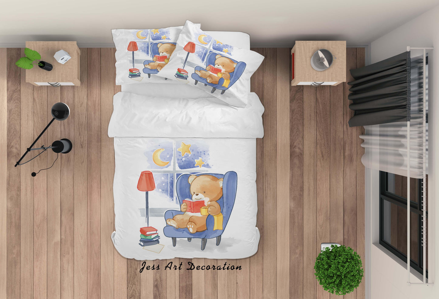 3D Cartoon Bear Reading Quilt Cover Set Bedding Set Duvet Cover Pillowcases SF40