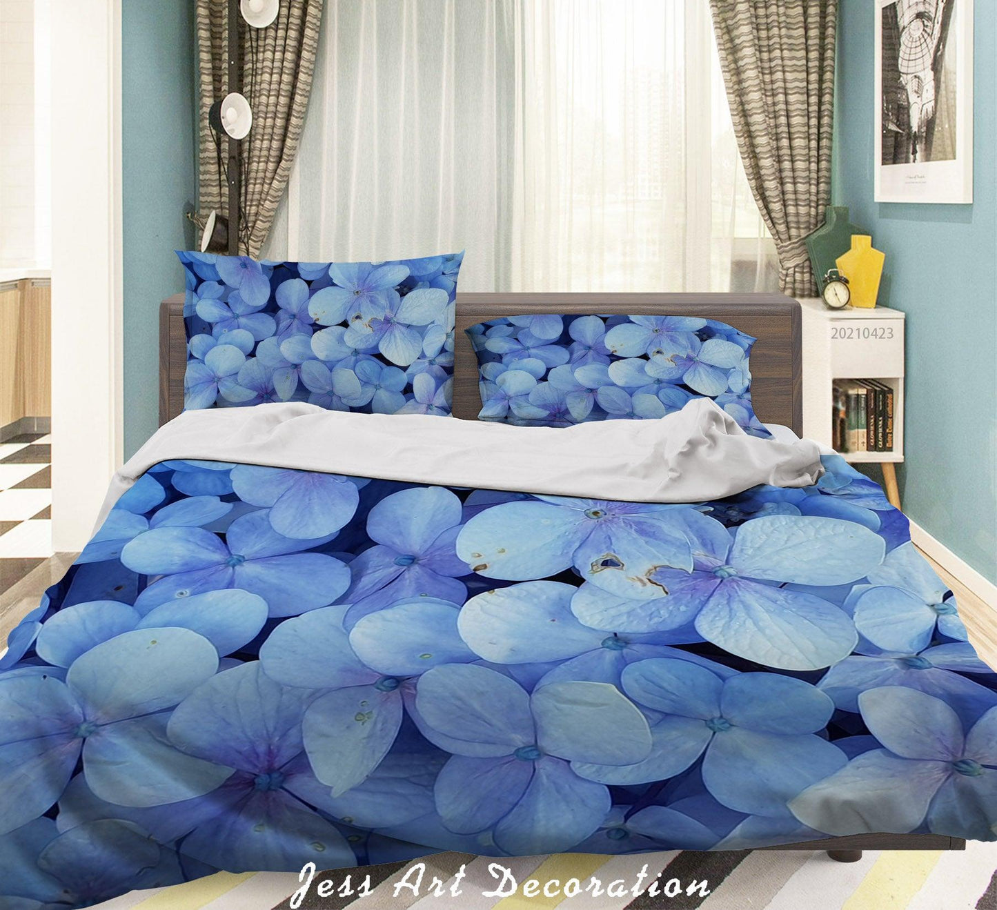 3D Blue Floral Quilt Cover Set Bedding Set Duvet Cover Pillowcases 100