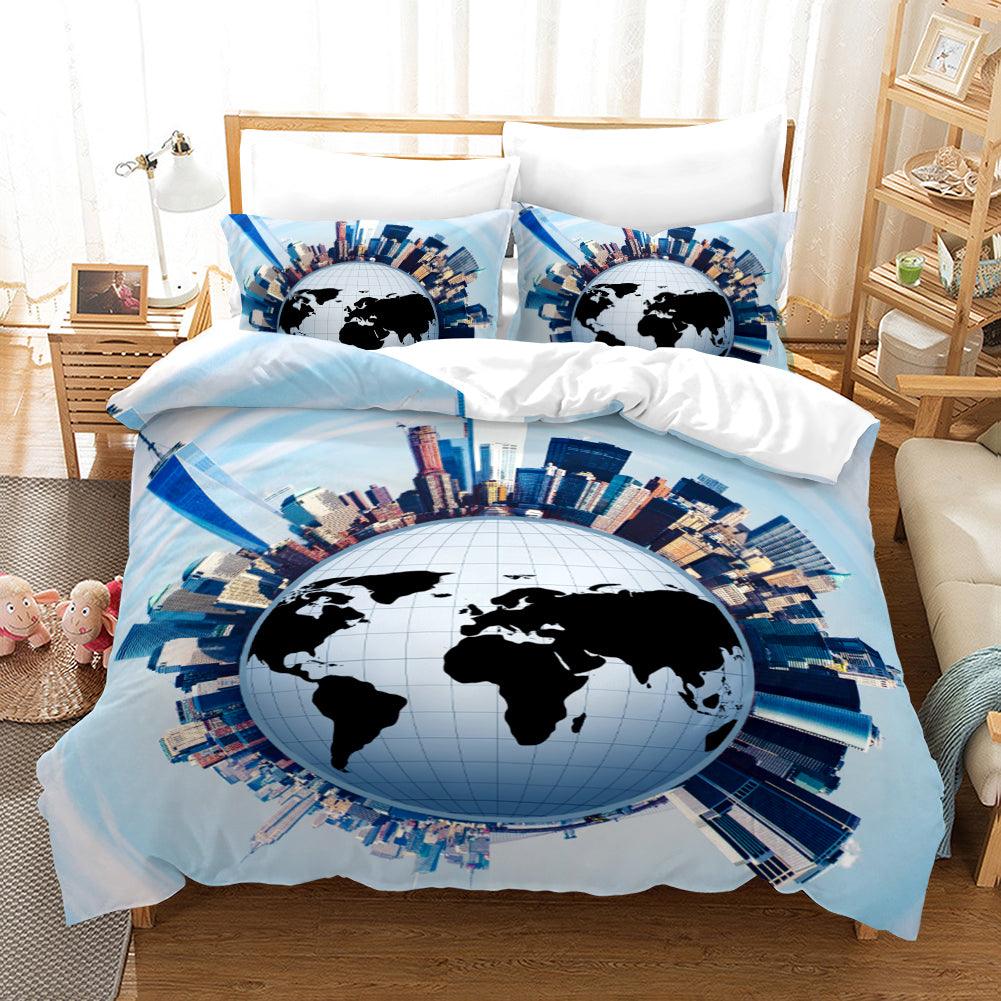 3D Blue Earth Building Quilt Cover Set Bedding Set Pillowcases 37