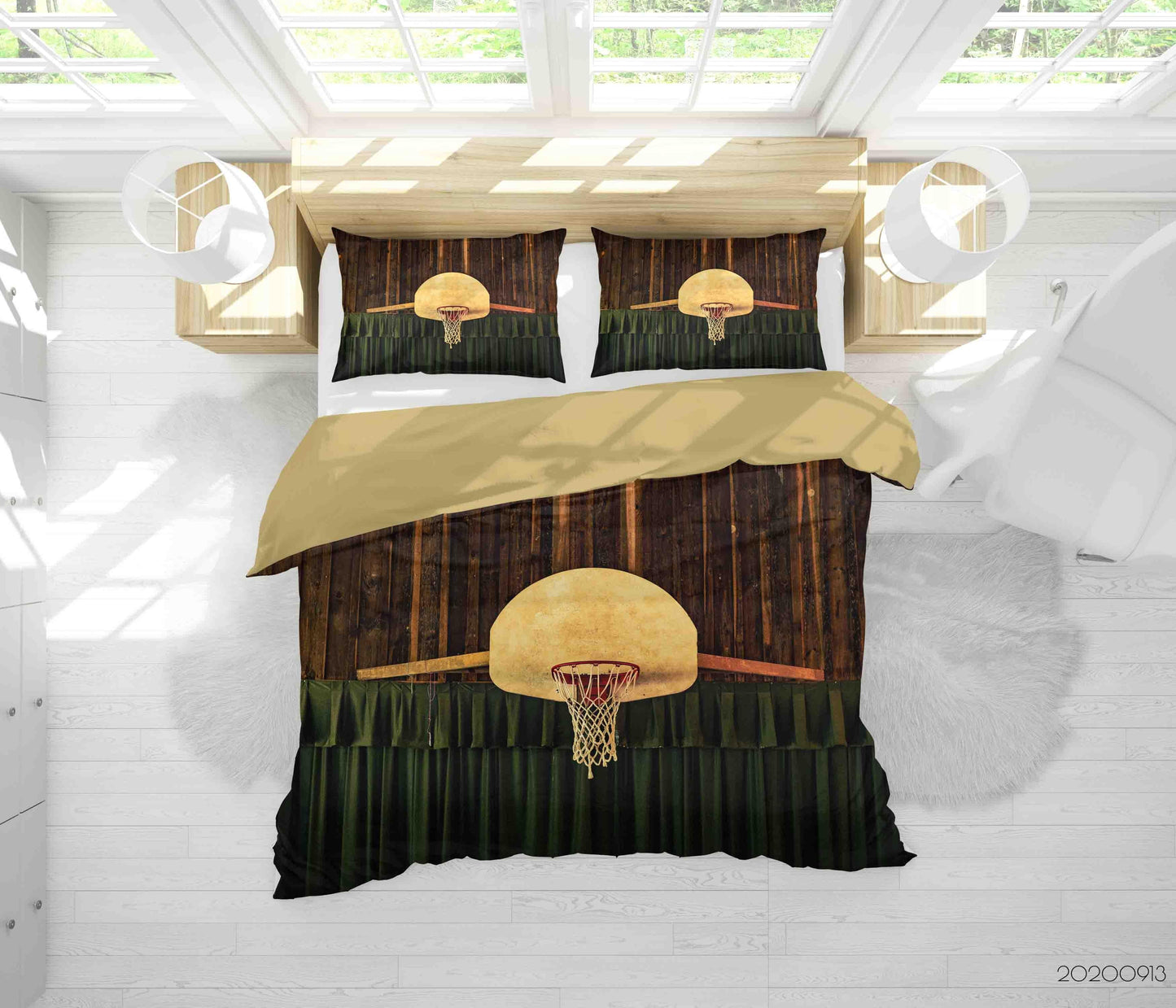 3D Brown Red Basketball Green Curtains Quilt Cover Set Bedding Set Duvet Cover Pillowcases WJ 1814