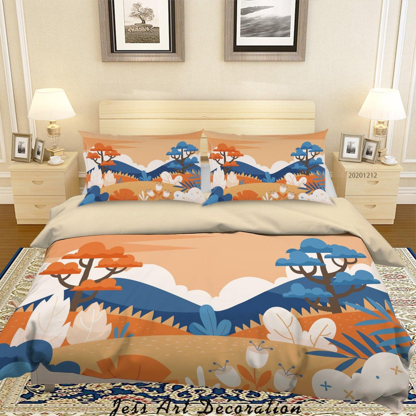 3D Cartoon Autumn Mountain Tree Plant Background Quilt Cover Set Bedding Set Duvet Cover Pillowcases LXL