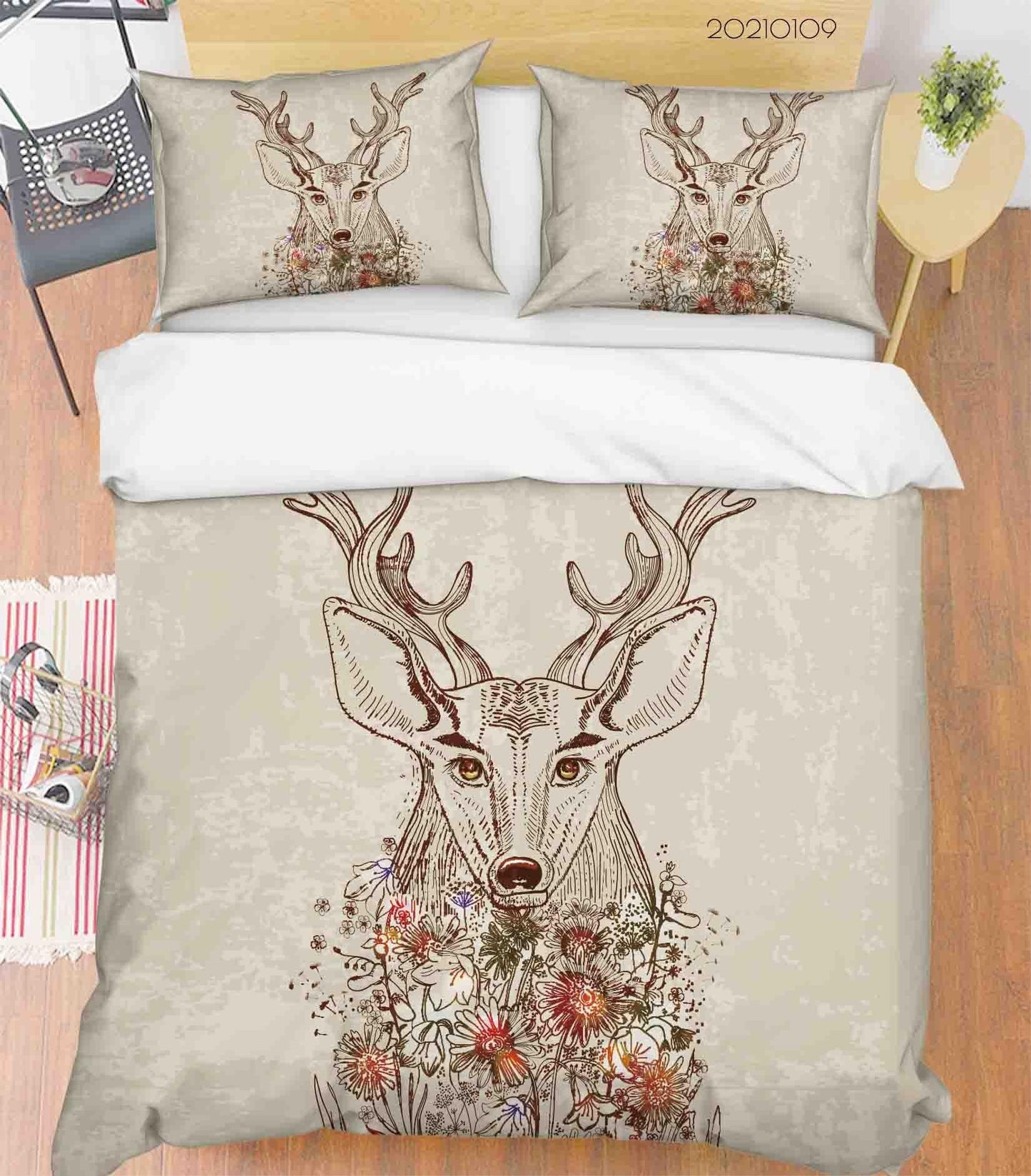 3D Cartoon Animal Elk Flowers Quilt Cover Set Bedding Set Duvet Cover Pillowcases 72 LQH