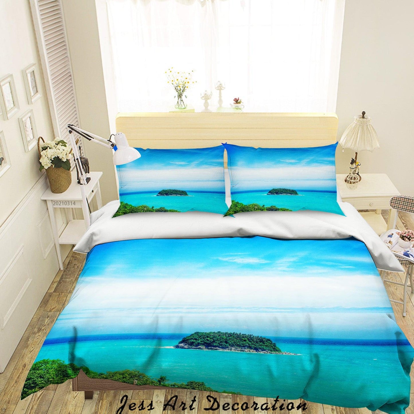 3D Blue Sky Sea Island Landscape Quilt Cover Set Bedding Set Duvet Cover Pillowcases 186
