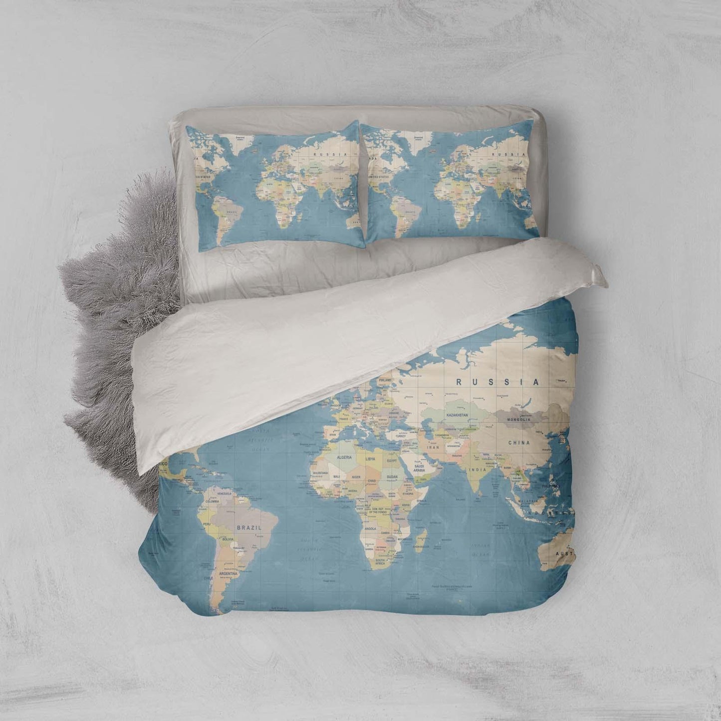 3D Blue World Map Quilt Cover Set Bedding Set Pillowcases 69