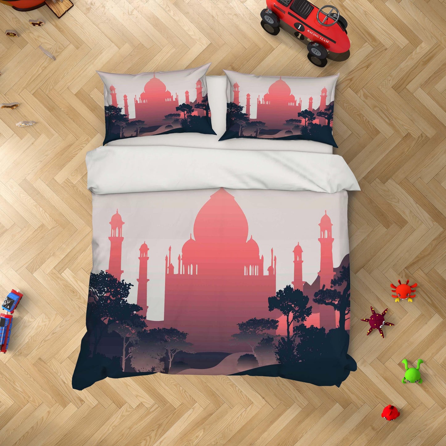 3D Cartoon Pink Castle Tree Quilt Cover Set Bedding Set Duvet Cover Pillowcases A382 LQH