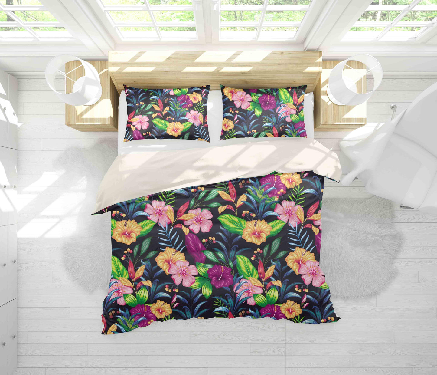 3D Black Pink Yellow Floral Quilt Cover Set Bedding Set Pillowcases 11