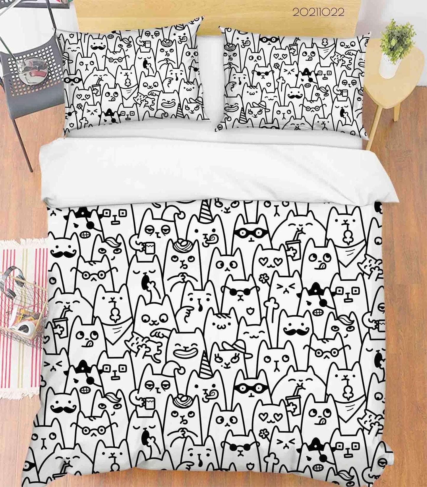 3D Cartoon Animal Cat Graffiti Quilt Cover Set Bedding Set Duvet Cover Pillowcases 23