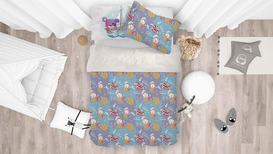 3D Blue Cartoon Cat Sailor Boat Quilt Cover Set Bedding Set Pillowcases 45