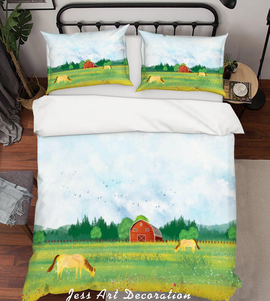 3D Cartoon Forest Trees House Grassland Horse Quilt Cover Set Bedding Set Duvet Cover Pillowcases SF113