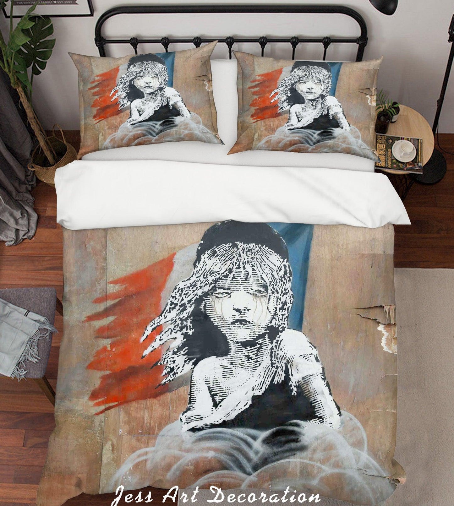 3D Banksy Mural Girl Red Hair Quilt Cover Set Bedding Set Duvet Cover Pillowcases  ZY D86
