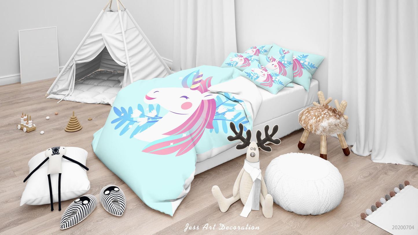 3D Blue Unicorn Quilt Cover Set Bedding Set Duvet Cover Pillowcases SF294