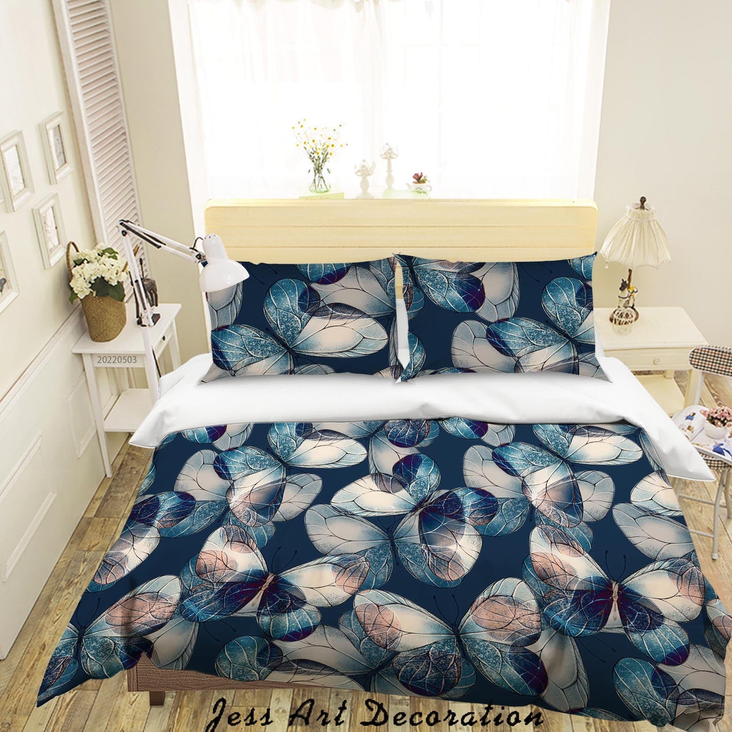 3D Butterfly Blue Line Quilt Cover Set Bedding Set Duvet Cover Pillowcase 517