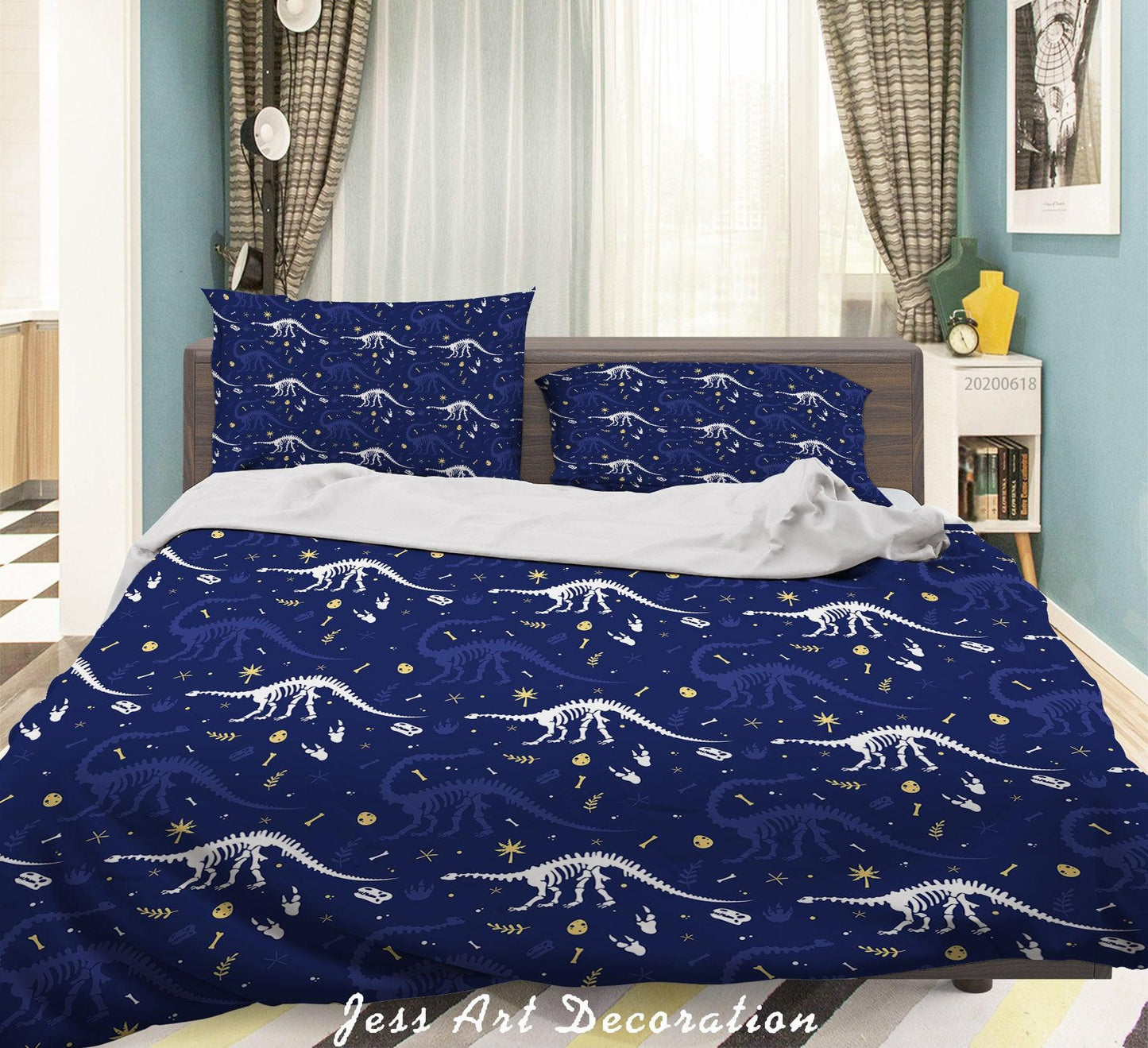 3D Blue Dinosaur Fossil Quilt Cover Set Bedding Set Duvet Cover Pillowcases SF41