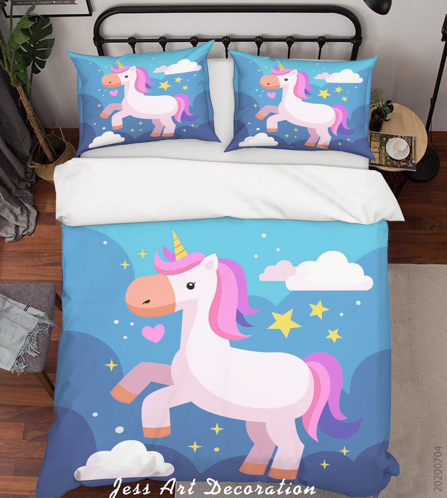 3D Blue Stars Unicorn Quilt Cover Set Bedding Set Duvet Cover Pillowcases SF185