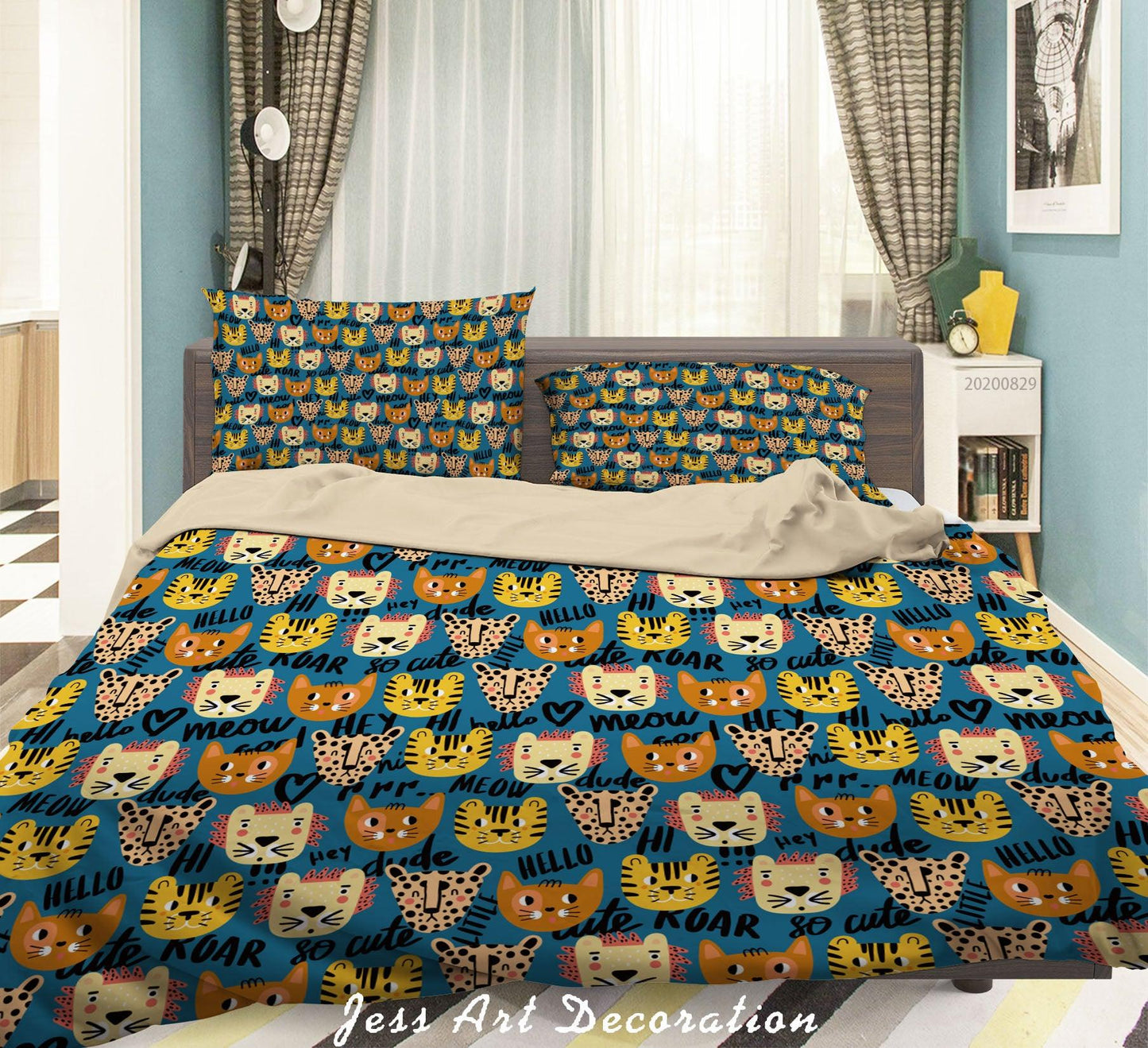 3D Abstract Hand Draw Cartoon Nature Cat Pattern Quilt Cover Set Bedding Set Duvet Cover Pillowcases WJ 3521