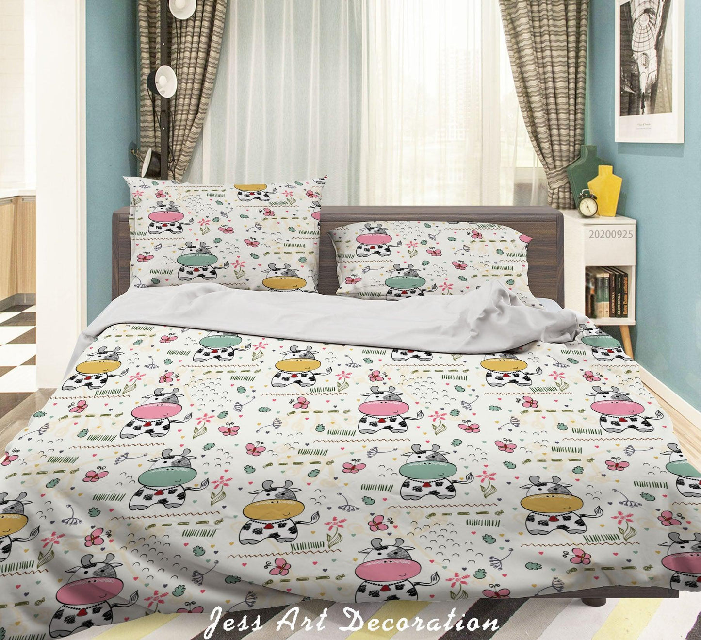 3D Cartoon Animal Cow Pattern Quilt Cover Set Bedding Set Duvet Cover Pillowcases WJ 6490