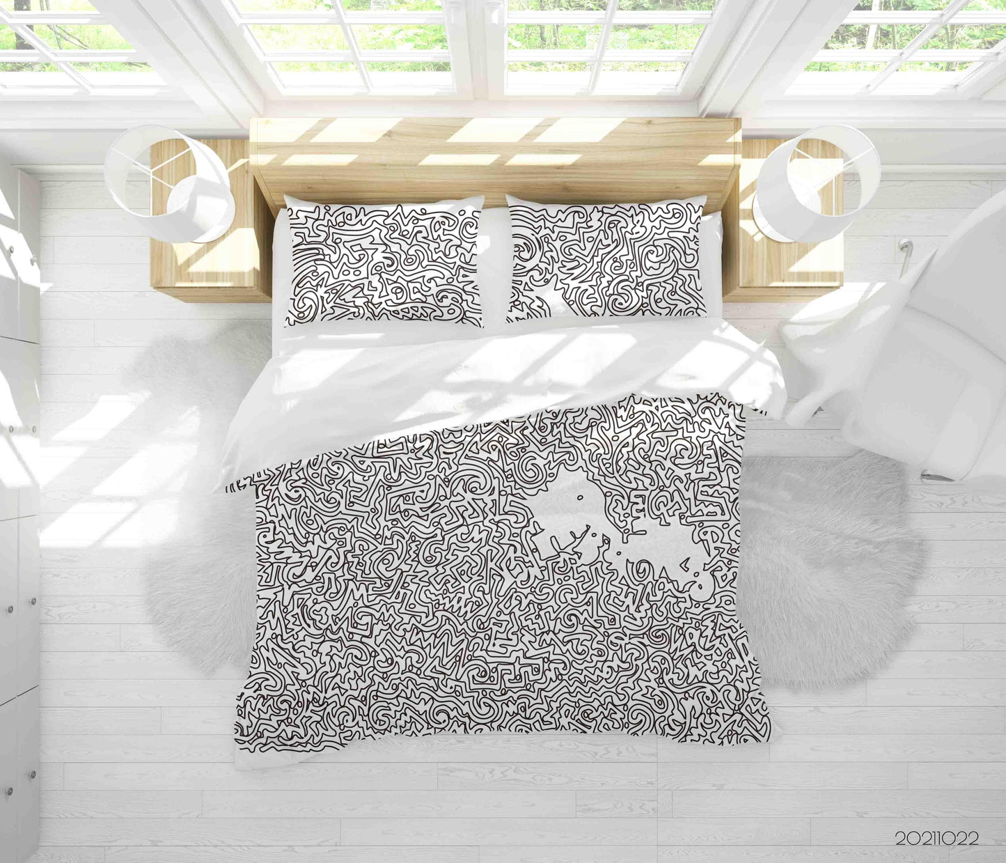 3D Abstract Grey Alphabet Graffiti Quilt Cover Set Bedding Set Duvet Cover Pillowcases 12