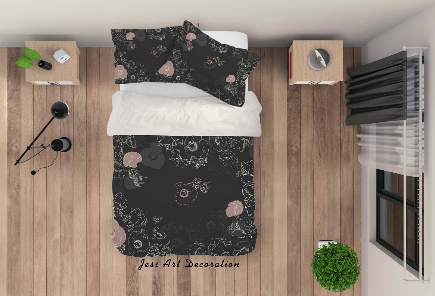 3D Black Floral Quilt Cover Set Bedding Set Pillowcases 29