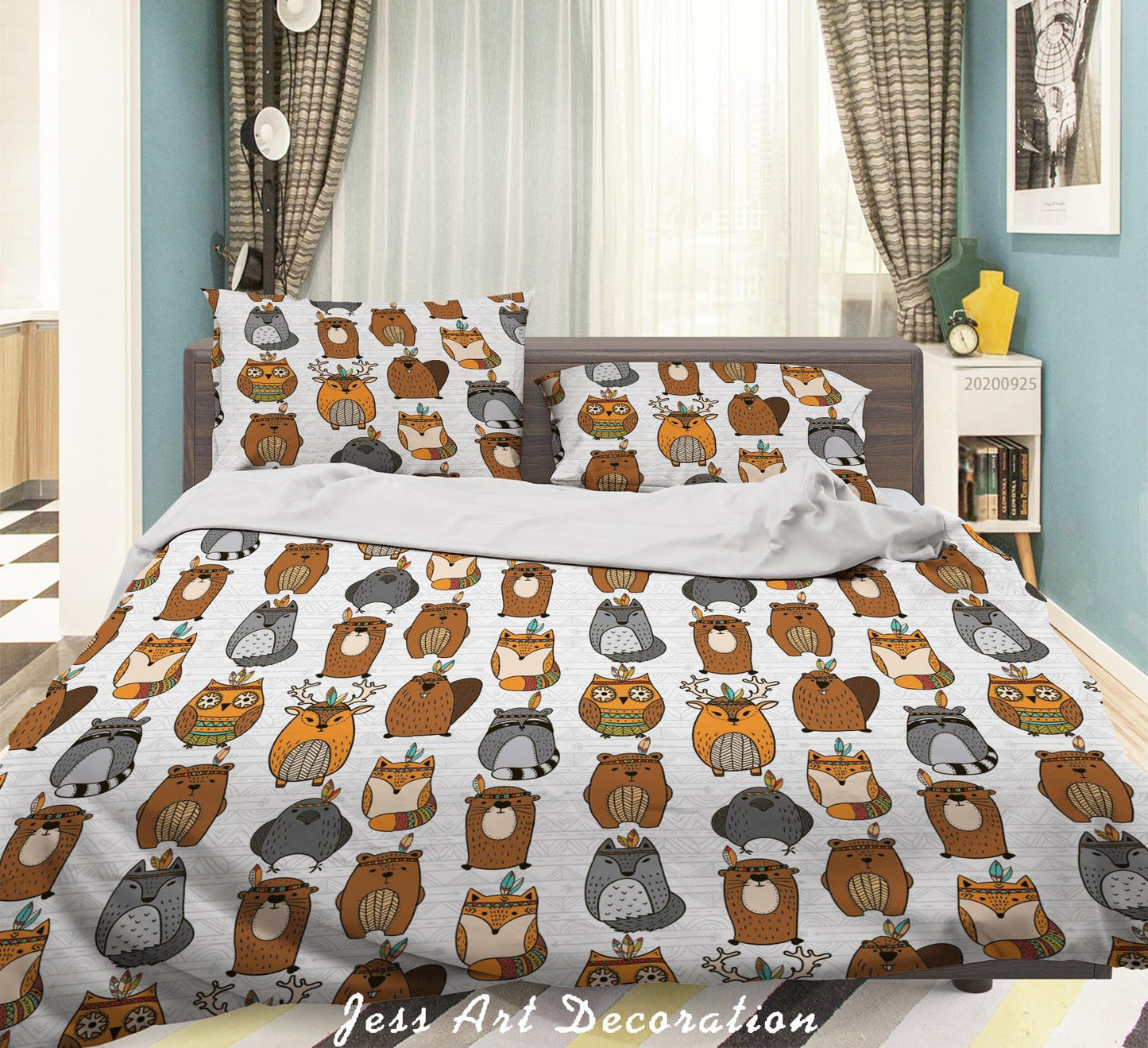 3D Cartoon Animal Indian Fox Owl Pattern Quilt Cover Set Bedding Set Duvet Cover Pillowcases WJ 6504