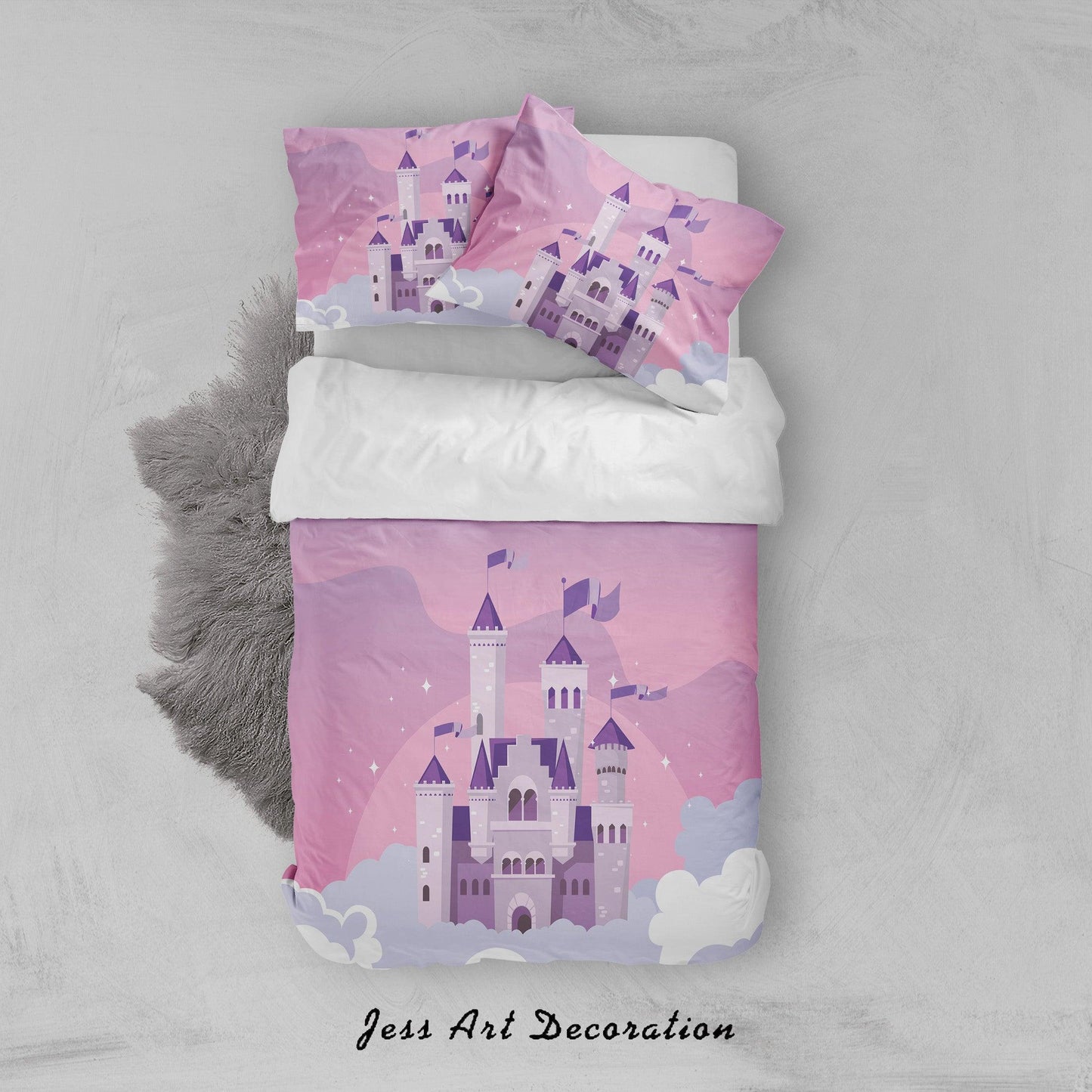 3D Cartoon Pink Castle Quilt Cover Set Bedding Set Duvet Cover Pillowcases A049 LQH