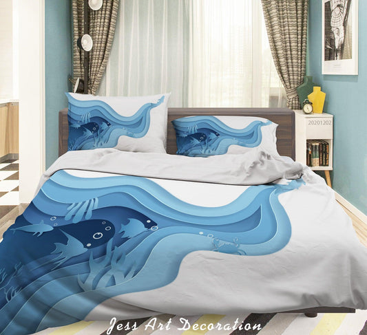 3D Abstract Hand Drawn Blue Ocean Coral Fish Quilt Cover Set Bedding Set Duvet Cover Pillowcases LXL