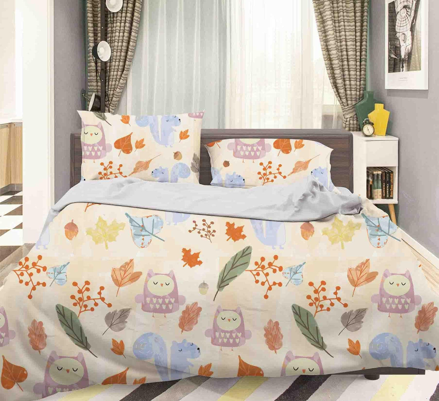 3D Cartoon Owl Leaf Quilt Cover Set Bedding Set Pillowcases 87