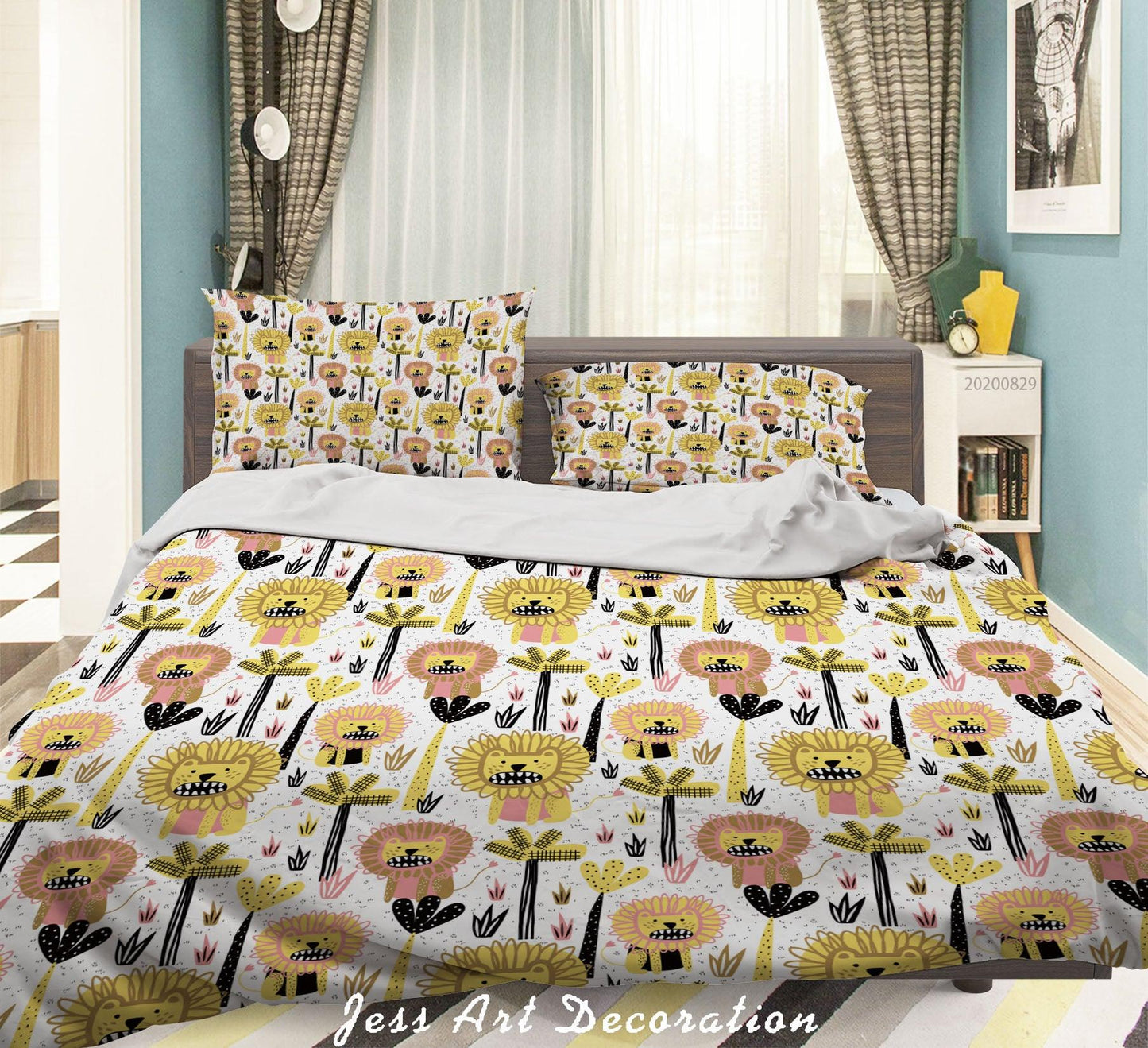 3D Abstract Hand Draw Cartoon Lion Pattern Quilt Cover Set Bedding Set Duvet Cover Pillowcases WJ 3505