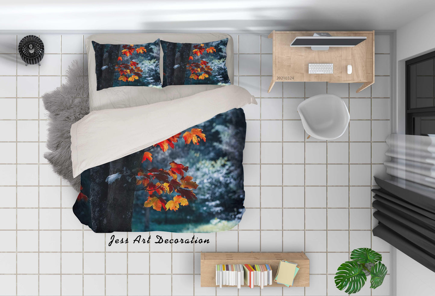 3D Autumn Forest Maple Leaf Quilt Cover Set Bedding Set Duvet Cover Pillowcases 178 LQH