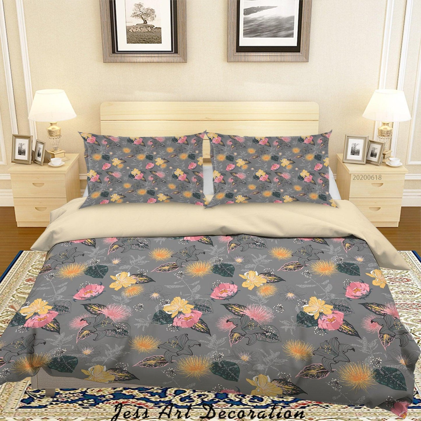 3D Black Floral Quilt Cover Set Bedding Set Duvet Cover Pillowcases SF44
