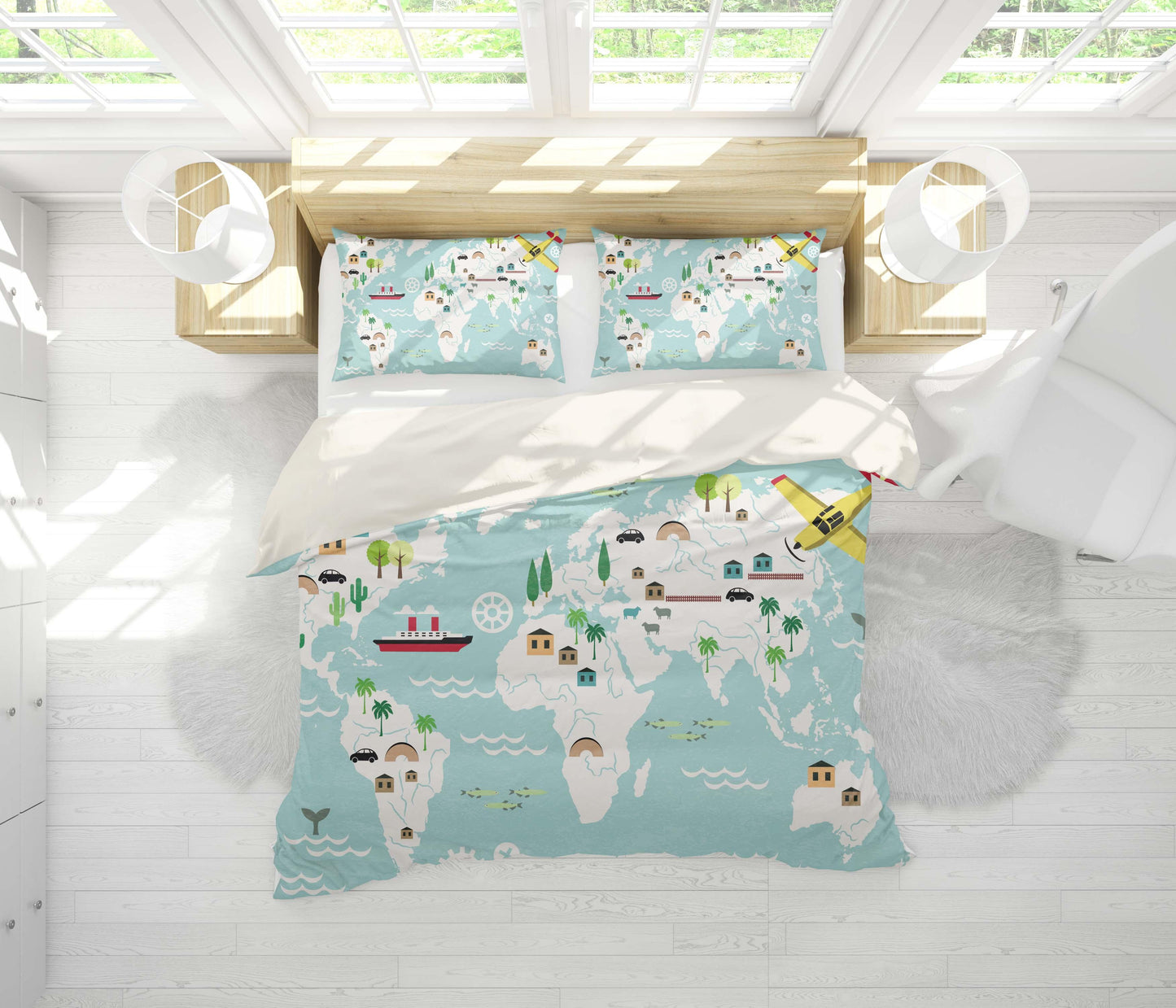 3D Cartoon Ocean Map Quilt Cover Set Bedding Set Pillowcases 11